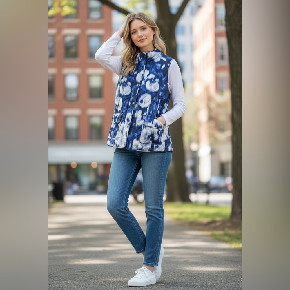 Jones New York Navy and White Quilted Jacket
